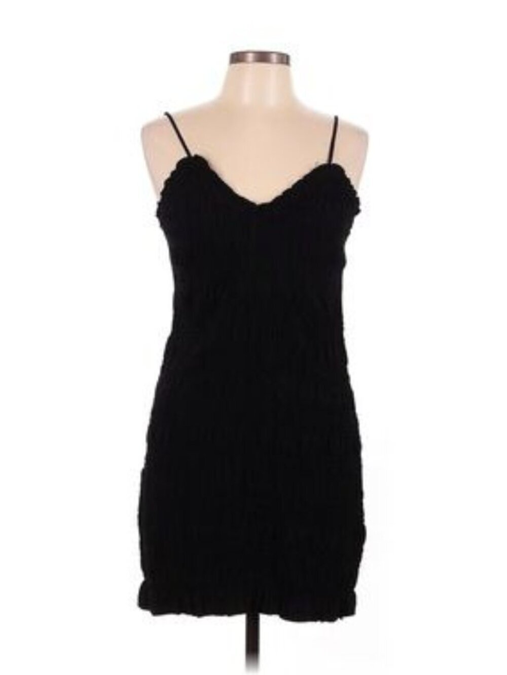 H&M Black Smocked Bodycon Mini Dress M | Stretchy Ruched Cami Slip Dress - Picture 1 of 9
